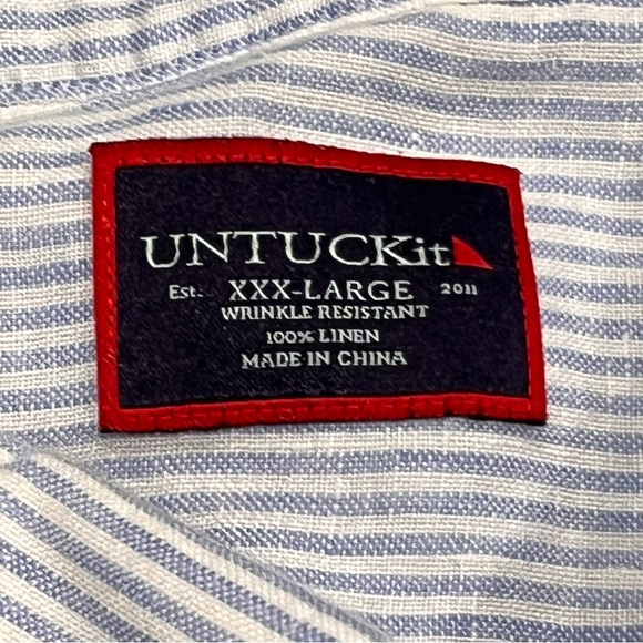 Untuckit Blue Stripe Linen Vignoles Long Sleeve Button Down Shirt Top size XXXL - Picture 7 of 10